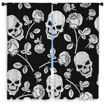 Roses And Skulls Seamless Pattern Window Curtains 88225880