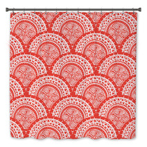 Round Red Patterns With Flowers Bath Decor 67260675