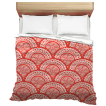 Round Red Patterns With Flowers Bedding 67260675