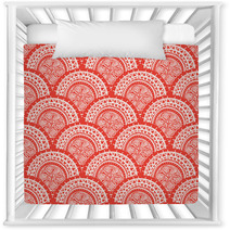 Round Red Patterns With Flowers Nursery Decor 67260675