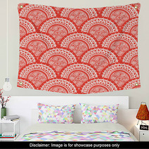 Round Red Patterns With Flowers Wall Art 67260675