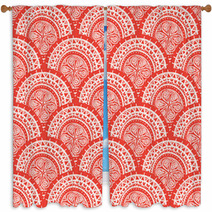 Round Red Patterns With Flowers Window Curtains 67260675