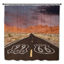 Route 66 Pavement Sign With Red Rock Mountain Sunset Bath Decor 66687644