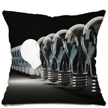 Row Of Light Bulbs On Black Background Pillows 46830627