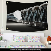 Row Of Light Bulbs On Black Background Wall Art 46830627