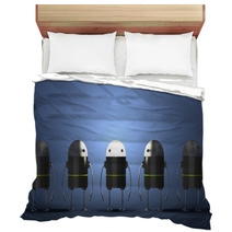 Row Of Robots, One Of Them With Glowing Head Bedding 68649655