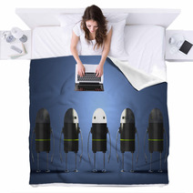 Row Of Robots, One Of Them With Glowing Head Blankets 68649655