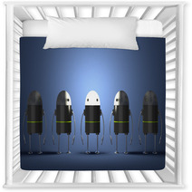 Row Of Robots, One Of Them With Glowing Head Nursery Decor 68649655