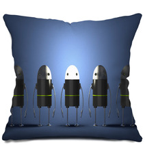 Row Of Robots, One Of Them With Glowing Head Pillows 68649655