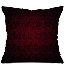 Royal Vintage Gothic Background In Dark Red And Black With A Classic Baroque Pattern Rococo Pillows 199027980