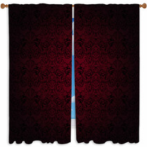 Royal Vintage Gothic Background In Dark Red And Black With A Classic Baroque Pattern Rococo Window Curtains 199027980