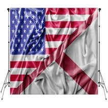 Ruffled Waving United States Of America And Alabama Flag Backdrops 129687167