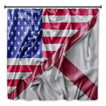 Ruffled Waving United States Of America And Alabama Flag Bath Decor 129687167