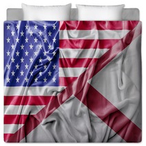 Ruffled Waving United States Of America And Alabama Flag Bedding 129687167