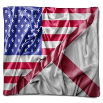 Ruffled Waving United States Of America And Alabama Flag Blankets 129687167