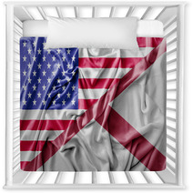 Ruffled Waving United States Of America And Alabama Flag Nursery Decor 129687167