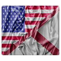 Ruffled Waving United States Of America And Alabama Flag Rugs 129687167