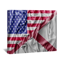 Ruffled Waving United States Of America And Alabama Flag Wall Art 129687167