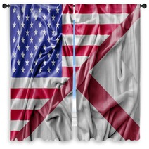 Ruffled Waving United States Of America And Alabama Flag Window Curtains 129687167