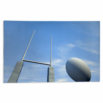 Rugby Ball Closeup Infront Of Posts Rugs 64983539