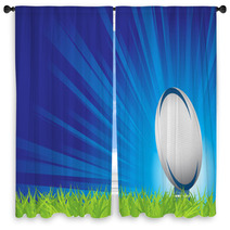 Rugby Ball On Grass Window Curtains 22977440