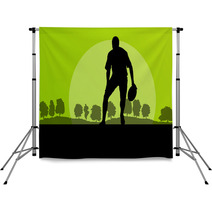 Rugby Playing Man Silhouette In Countryside Nature Background Il Backdrops 66430735