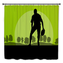 Rugby Playing Man Silhouette In Countryside Nature Background Il Bath Decor 66430735