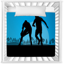 Rugby Playing Man Silhouette In Countryside Nature Background Il Nursery Decor 66430754