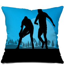 Rugby Playing Man Silhouette In Countryside Nature Background Il Pillows 66430754