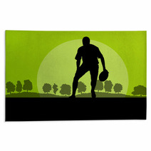 Rugby Playing Man Silhouette In Countryside Nature Background Il Rugs 66430735