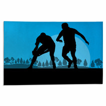 Rugby Playing Man Silhouette In Countryside Nature Background Il Rugs 66430754