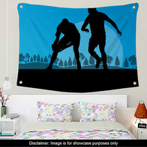 Rugby Playing Man Silhouette In Countryside Nature Background Il Wall Art 66430754