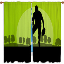 Rugby Playing Man Silhouette In Countryside Nature Background Il Window Curtains 66430735