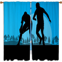Rugby Playing Man Silhouette In Countryside Nature Background Il Window Curtains 66430754