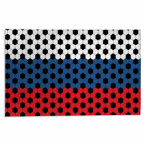 Russian Flag With Football Soccer Ball Hexagon Design Horizontally Seamless Vector Pattern Red Blue White Hexagonal Print With Black Soccer Ball Pattern Overlay Pattern Swatch Included Rugs 209003890