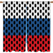Russian Flag With Football Soccer Ball Hexagon Design Horizontally Seamless Vector Pattern Red Blue White Hexagonal Print With Black Soccer Ball Pattern Overlay Pattern Swatch Included Window Curtains 209003890