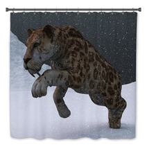 Sabre toothed Tiger In Ice Age Blizzard Bath Decor 59813292