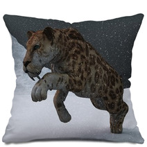 Sabre toothed Tiger In Ice Age Blizzard Pillows 59813292