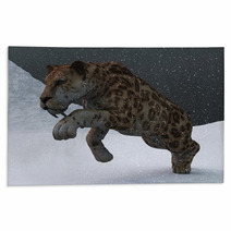 Sabre toothed Tiger In Ice Age Blizzard Rugs 59813292