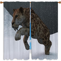 Sabre toothed Tiger In Ice Age Blizzard Window Curtains 59813292