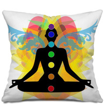 Sagoma In Posizione Yoga E Punti Chakra Pillows 53840198