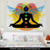 Sagoma In Posizione Yoga E Punti Chakra Wall Art 53840198