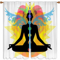 Sagoma In Posizione Yoga E Punti Chakra Window Curtains 53840198