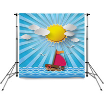Sailing Boat And Clouds With Sun Beam. Backdrops 72363487