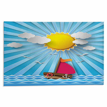 Sailing Boat And Clouds With Sun Beam. Rugs 72363487