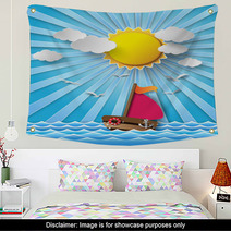 Sailing Boat And Clouds With Sun Beam. Wall Art 72363487