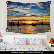 Sailing On Sunset. Boracay Island,Philippines Wall Art 47728573