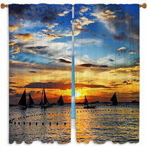 Sailing On Sunset. Boracay Island,Philippines Window Curtains 47728573