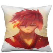Samurai Red Hair Pillows 228133431