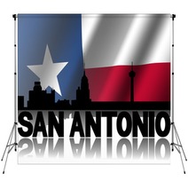 San Antonio Skyline Text Texan Flag Illustration Backdrops 57719954